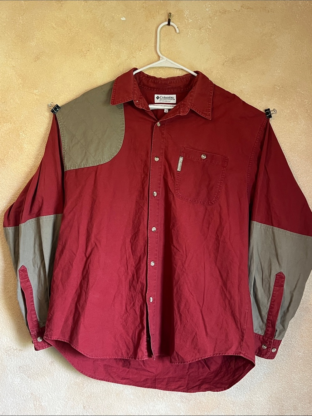 Vintage Columbia Red and Olive Casual Button-Up Shirt